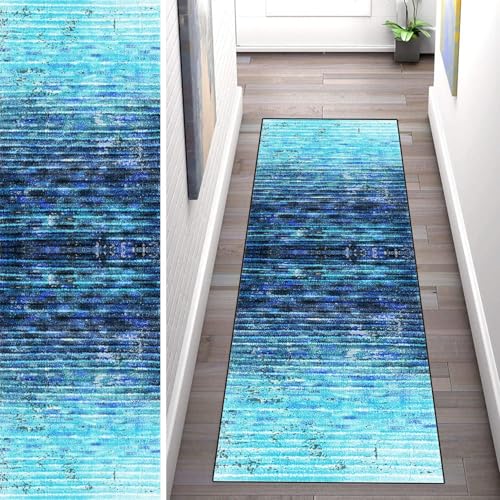 WLNYQF Teppich Läufer Flur Küche 50x220cm,Modern rutschfest Waschbar Küchenläufer Flurläufer,Blaue Gradienten Kunstmuster Teppichläufer für Korridor,Schlafzimmer,Innen Wohnzimmer WLNYQF Teppich Läufer Flur Küche 50x220cm,Modern rutschfest Waschbar Küchenläufer Flurläufer,Blaue Gradienten Kunstmuster Teppichläufer für Korridor,Schlafzimmer,Innen Wohnzimmer von WLNYQF