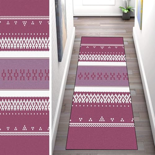 WLNYQF Teppich Läufer Flur Küche 50x220cm,Modern rutschfest Waschbar Küchenläufer Flurläufer,Böhmischer Stil - Rosenrot Weiß Teppichläufer für Korridor,Schlafzimmer,Innen Wohnzimmer von WLNYQF