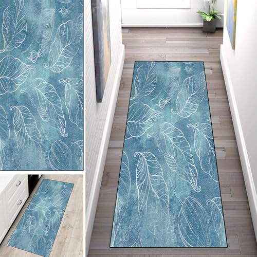 WLNYQF Teppich Läufer Flur Küche 50x250cm,Modern rutschfest Waschbar Küchenläufer Flurläufer,Weißes Blattmuster Teppichläufer für Korridor,Schlafzimmer,Innen Wohnzimmer von WLNYQF