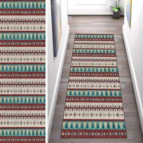 WLNYQF Teppich Läufer Flur Küche 50x480cm,Modern rutschfest Waschbar Küchenläufer Flurläufer,Böhmischer Stil - Blau Braun Rot Teppichläufer für Korridor,Schlafzimmer,Innen Wohnzimmer von WLNYQF