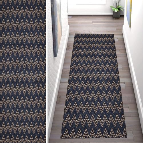 WLNYQF Teppich Läufer Flur Küche 60x300cm,Modern rutschfest Waschbar Küchenläufer Flurläufer,Schwarze Wellenlinien Kunstmuster Teppichläufer für Korridor,Schlafzimmer,Innen Wohnzimmer von WLNYQF