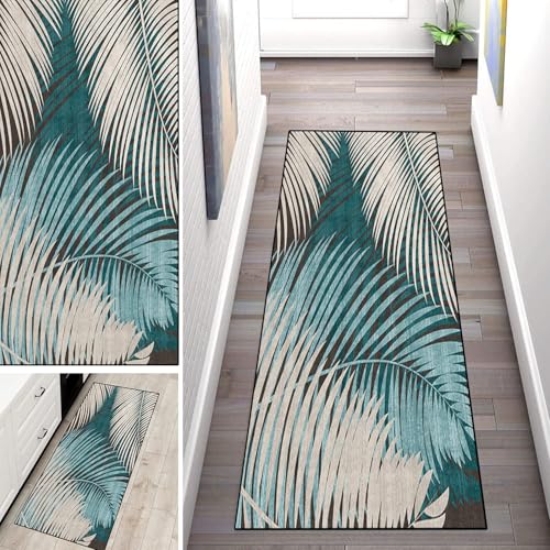 WLNYQF Teppich Läufer Flur Küche 60x90cm,Modern rutschfest Waschbar Küchenläufer Flurläufer,Blattmuster Teppichläufer für Korridor,Schlafzimmer,Innen Wohnzimmer von WLNYQF