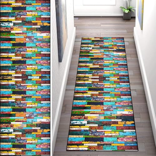 WLNYQF Teppich Läufer Flur Küche 70x100cm,Modern rutschfest Waschbar Küchenläufer Flurläufer,Bohemischer Stil blau grün Teppichläufer für Korridor,Schlafzimmer,Innen Wohnzimmer von WLNYQF