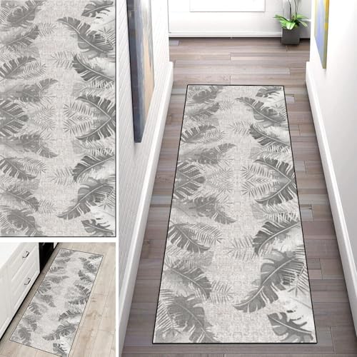 WLNYQF Teppich Läufer Flur Küche 70x100cm,Modern rutschfest Waschbar Küchenläufer Flurläufer,Graue Blätter Symmetrieschleife Teppichläufer für Korridor,Schlafzimmer,Innen Wohnzimmer von WLNYQF