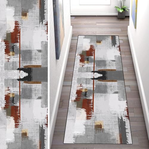 WLNYQF Teppich Läufer Flur Küche 70x170cm,Modern rutschfest Waschbar Küchenläufer Flurläufer,Rotgraue Kunstmuster Teppichläufer für Korridor,Schlafzimmer,Innen Wohnzimmer WLNYQF Teppich Läufer Flur Küche 70x170cm,Modern rutschfest Waschbar Küchenläufer Flurläufer,Rotgraue Kunstmuster Teppichläufer für Korridor,Schlafzimmer,Innen Wohnzimmer von WLNYQF
