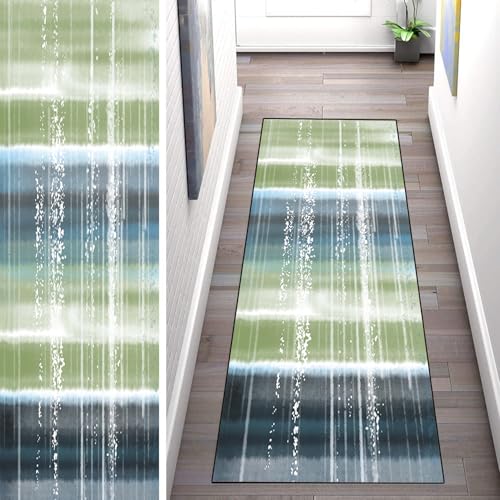 WLNYQF Teppich Läufer Flur Küche 70x320cm,Modern rutschfest Waschbar Küchenläufer Flurläufer,Böhmischer Stil - blau grün schwarz Teppichläufer für Korridor,Schlafzimmer,Innen Wohnzimmer von WLNYQF