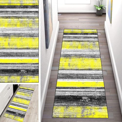 WLNYQF Teppich Läufer Flur Küche 80x80cm,Modern rutschfest Waschbar Küchenläufer Flurläufer,Bohemian Style-Gelbgrau Teppichläufer für Korridor,Schlafzimmer,Innen Wohnzimmer von WLNYQF