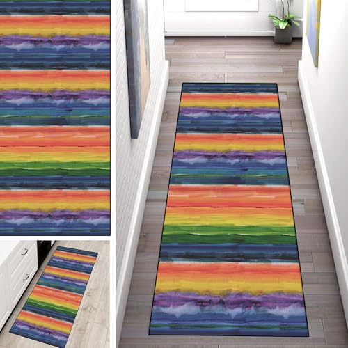 WLNYQF Teppich Läufer Flur Küche 90x380cm,Modern rutschfest Waschbar Küchenläufer Flurläufer,Bohemian Style-Orange Blau Teppichläufer für Korridor,Schlafzimmer,Innen Wohnzimmer von WLNYQF