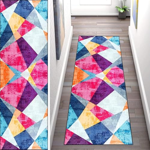 WLNYQF Teppich Läufer Flur Küche 90x480cm,Modern rutschfest Waschbar Küchenläufer Flurläufer,Farbiges Fragment-Splice-Muster Teppichläufer für Korridor,Schlafzimmer,Innen Wohnzimmer von WLNYQF