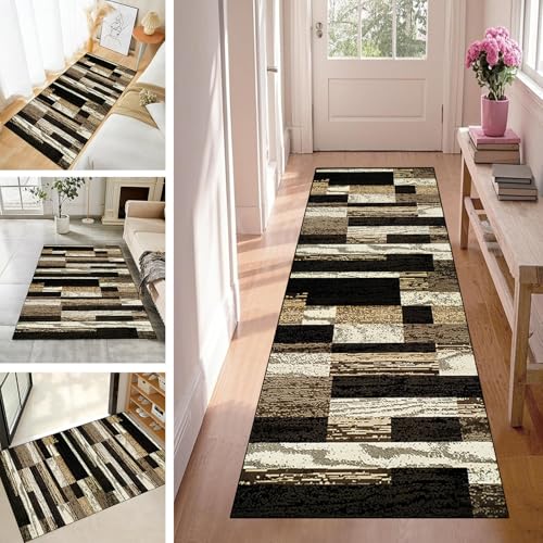 WLNYQF Teppich Läufer Flur Teppichläufer Küchenläufer Küche Teppiche rutschfest Waschbar Bettvorleger für Flur Waschküche, 40x200cm Braune Splitze von WLNYQF