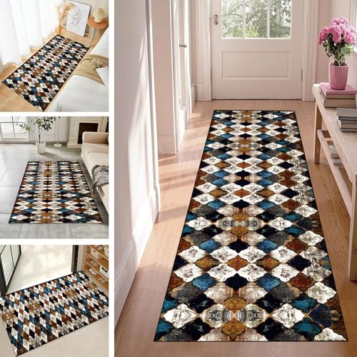 WLNYQF Teppich Läufer Flur Teppichläufer Küchenläufer Küche Teppiche rutschfest Waschbar Bettvorleger für Flur Waschküche, 80x120cm Böhmischer Stil von WLNYQF