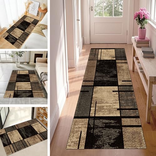 WLNYQF Teppich Läufer Flur Teppichläufer Küchenläufer Küche Teppiche rutschfest Waschbar Bettvorleger für Flur Waschküche, 80x250cm Dunkelbraun Vintage von WLNYQF