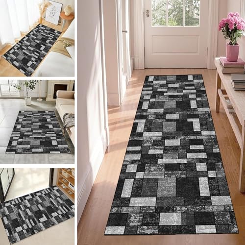 WLNYQF Teppich Läufer Flur Teppichläufer Küchenläufer Küche Teppiche rutschfest Waschbar Bettvorleger für Flur Waschküche, 90x120cm Grauer Splice von WLNYQF