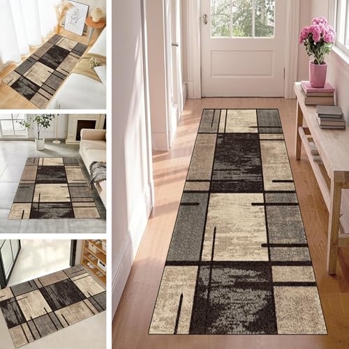 WLNYQF Teppich Läufer Flur Teppichläufer Küchenläufer Küche Teppiche rutschfest Waschbar Bettvorleger für Flur Waschküche, 90x180cm Braun Vintage von WLNYQF