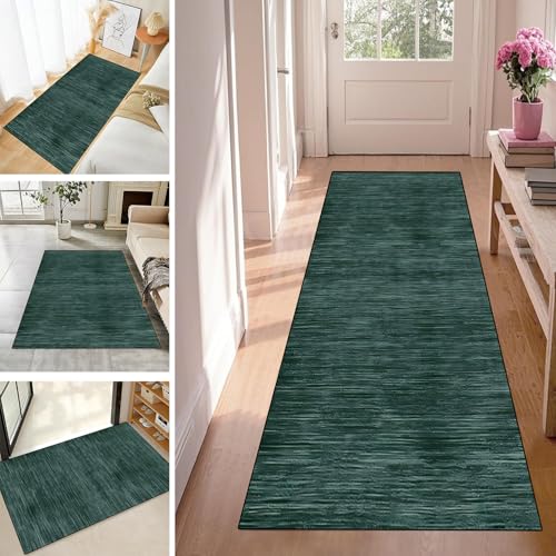 WLNYQF Teppich Läufer Flur Teppichläufer Küchenläufer Küche Teppiche rutschfest Waschbar Bettvorleger für Flur Waschküche, 90x300cm Dunkelgrün von WLNYQF