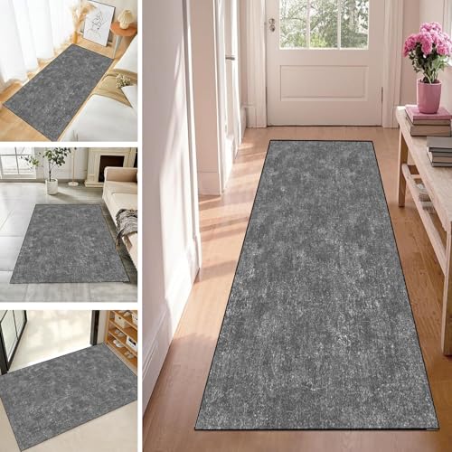 WLNYQF Teppich Läufer Flur Teppichläufer Küchenläufer Küche Teppiche rutschfest Waschbar Bettvorleger für Flur Waschküche, 90x500cm Dunkelgrau von WLNYQF