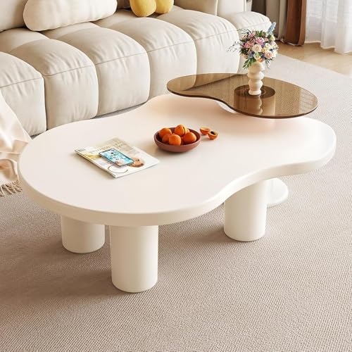 WLOWS Cream Style Coffee Table - Two Tier Cloud Shape Sofa Table with Shelf WLOWS Cream Style Coffee Table - Two Tier Cloud Shape Sofa Table with Shelf von WLOWS