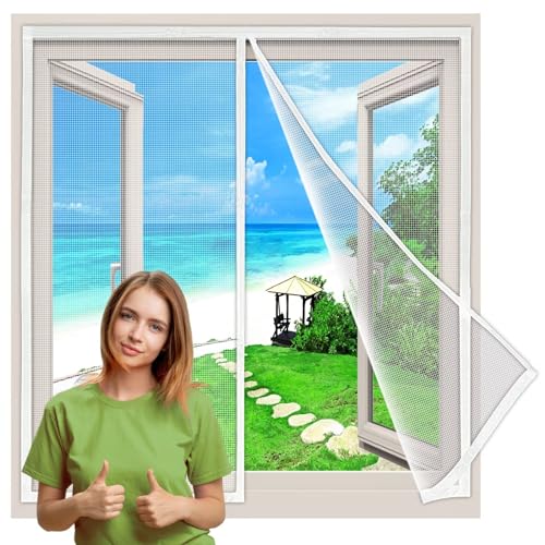 Fliegengitter für Fenster 105x140 cm, Insektenschutz Magnet Fliegenvorhang, Magnetische Adsorption, Faltbar, Auto Schließen Luft kann frei strömen, für Türen Patio Innovativ, Weiß von WLRHGl