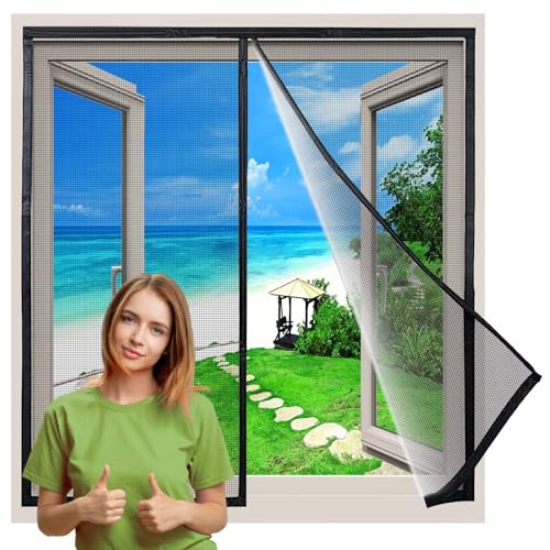Magnet Fenstervorhang 125x235 cm, Fliegengitter Panel Wasserdicht Winddicht Klimaanlage Fliegenvorhang für BalkonFenster Wohnzimmer Innovativ, Schwarz von WLRHGl