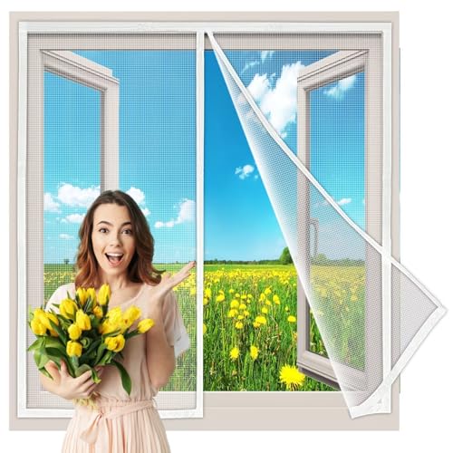 Magnet Fliegengitter Fenster 50x100 cm, Insektenschutz, Der Magnetvorhang für Die BalkonFenster KellerFenster TerrassenFenster Wohnzimmer Innovativ, Weiß von WLRHGl
