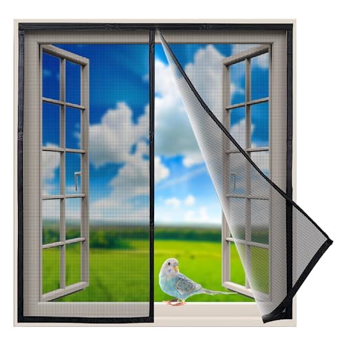 Magnet Moskitonetz Fenster 140x130cm Lamellenvorhang Fliegengitter, einfach und schnell zu montieren Kinderleichte Klebemontage ​Ohne Bohren Innovativ, Schwarz von WLRHGl
