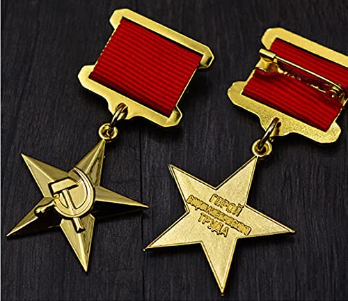 WLTY Stalin Gold Star Medaille Russischer Zweiter Weltkrieg UDSSR Sowjetische Fünf-Sterne-Medaille der Arbeit mit Stecknadeln CCCP-Abzeichen von WLTY