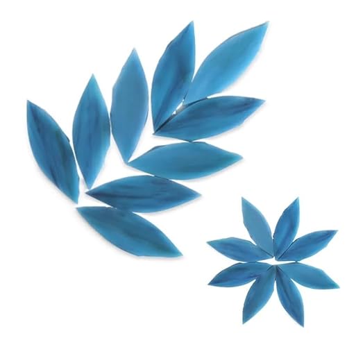 Mosaiksteine 80 g/2,82 Unzen 32 Stück/24 Stück blattförmige, blütenblattgefärbte Mosaikfliesen, oval, durchscheinend, Glimmerglas, DIY, handgefertigte Kunst, Handwerk, Dekoration (Color : Peacock blu von WLTYSM