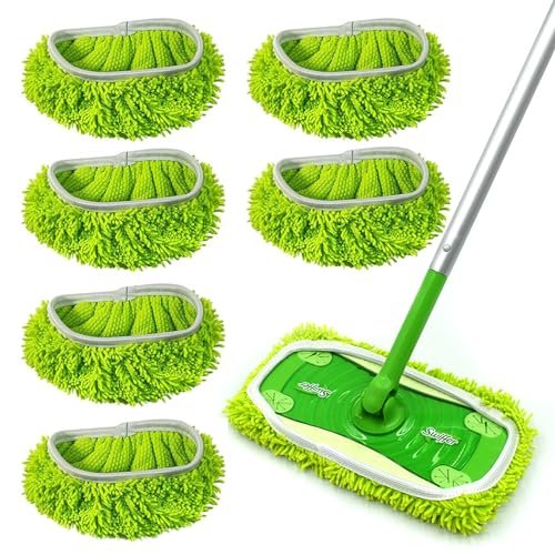 WLUOS Feuchte Bodenwischer Sweeper Mop,6 Stück Wiederverwendbar Feuchte Bodentücher,Abnehmbare und Waschbare Mikrofaser Wischmopp Bezug,Nass Trocken Wischmopp Bezug für Reinigung von Hartböden von WLUOS