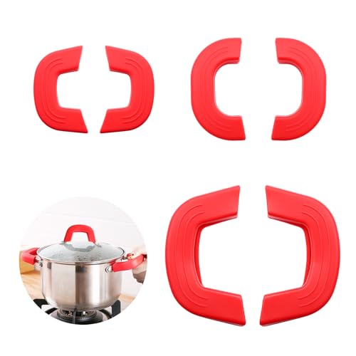 WLUOS 3 Paar Silikongriffe für Töpfe Topfgriff Hitzeschutz Silikon Assist Griff Wärmeisolierter Topfgriff rutschfest Topfgriffe Silikon für Gusseiserne Bratpfannen Woks Küche Kochen Backen (Rot) von WLUOS