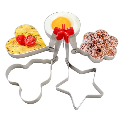 WLUOS 5 Stück Spiegeleierformen für die Pfanne Edelstahl Eierringe Omelettform mit Griff Eierformer Spiegelei Antihaft Faltbar Spiegeleiform Ei Ring für Omeletts Sandwiches Pfannkuchen (Silber) von WLUOS