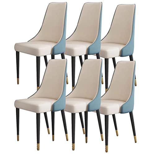 Küchen- und Esszimmerstuhl-Set, Mikrofaser-Leder, Wohnzimmer-Seitenstühle, Holzbeine, ergonomischer Sitz (Farbe: Blau / Weiß), 6 Stück von WLUos