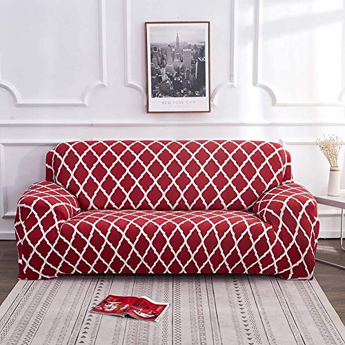 WLVG Elastische Sofabezüge, einfache geometrische elastische All-Inclusive-Universal-Schonbezug, für Haustier-Sofaschutz im Wohnzimmer, leicht zu reinigen (B2-Weinrot, 3er-Sofa 190-230 cm) von WLVG