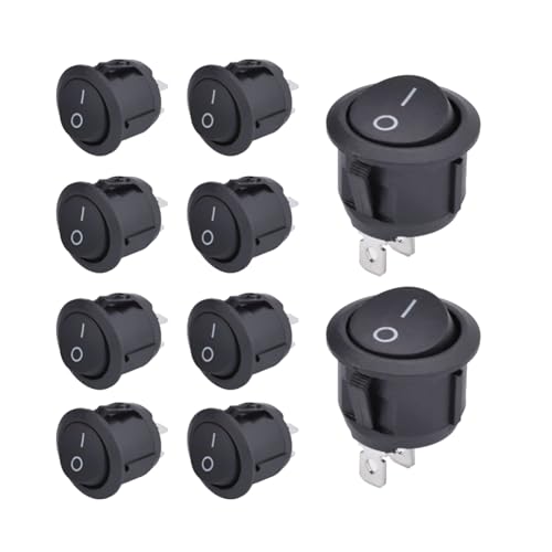 Kippschalter 12V Schalter,Wippschalter On/Off Einrastbare mit Selbsthemmung,Mini Switch 2 Polig Rund für Einbau Wohnmobil Switch Taster Modellbau Auto Boot Haushaltsgeräte (2 Polig 10pcs Schwarz) von WLVinson