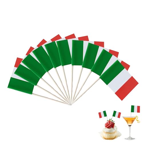 100 Stück Italienische Zahnstocher Flaggen,Mini Italien Fahne für Deko,Italien LäNder Cocktail Obst Stäbchen Sticks,Cupcake Toppers,Perfekt für Partys,Pub Dekoration,Sportveranstaltungen und Feste von WLVinson
