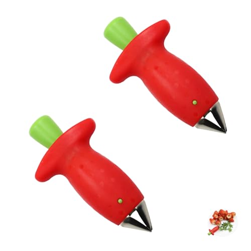 2 Stück Erdbeestrunkentferner,Edelstahl Erdbeer Entstieler,Tomatenstrunkentferner,Erdbeerschneider,Strawberry Entstrunker,Obstentkerner für Weiches Obst und Gemüse,Spülmaschinengeeignet (Rot) von WLVinson
