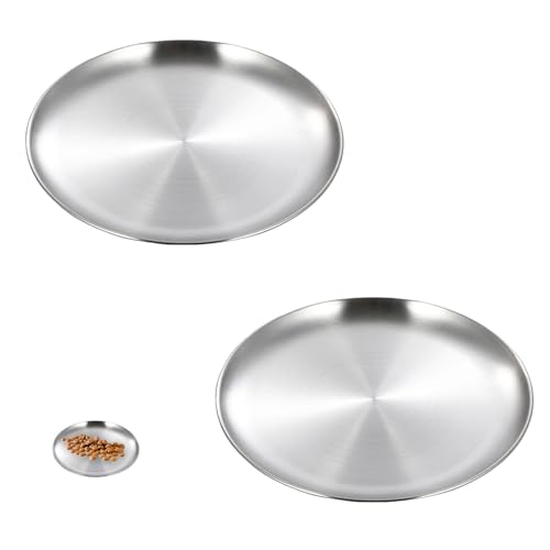 2 Stück Katzennapf Flach Edelstahl 14 cm,Fressnapf Für Katzen,Langlebiger Trinknapf Katze,Sicheres Design Mit Mitschalen Für Katze Und Kätzchen,Leicht Zu Reinigen,Katzenfutter Schüssel,Cat Bowl von WLVinson