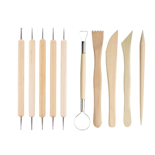 WLVinson 10 Stück Modellierwerkzeug Set,Töpferwerkzeug,Holz Keramik Ton Werkzeug,Polymer Clay Sculpting Tool,Clay Modelling Tools für DIY-Handwerk,Modellierung,Töpfern Zuhause,Modelliermasse Zubehör von WLVinson