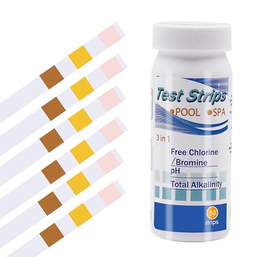 50 Stk PH Teststreifen,3-in-1 Pool Tester PH und Chlor Wert Messgerät,Pooltester Messen,Streifen Wassertester Aquarium,Messstreifen Poolwasser für Cyanursäure Pool Messen,Alkalinität,Wasserhärte Teste von WLVinson