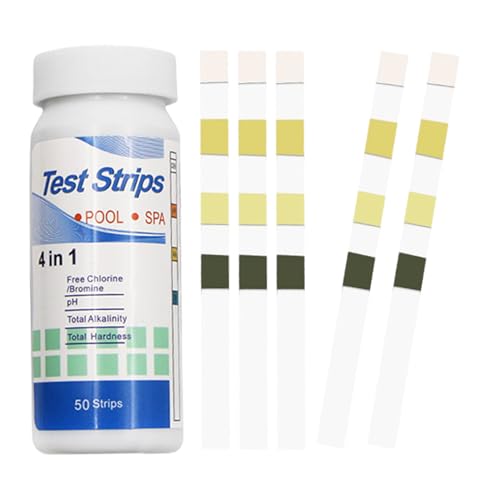 50 Stk PH Teststreifen,4-in-1 Pool Tester PH und Chlor Wert Messgerät,Pooltester Messen,Streifen Wassertester Aquarium,Messstreifen Poolwasser für Cyanursäure Pool Messen,Alkalinität,Wasserhärte Teste von WLVinson