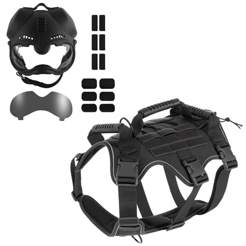 WLXW Taktischer Hundehelm Mit Schutzbrille, Militärhunde, Brust- Und Rückenverstellbare Weste, Führstrick for Deutsche Schäferhunde, Belgische Hunde, Ähnliche Größe(BK,L) von WLXW