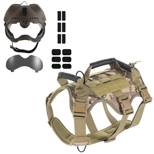 WLXW Taktischer Hundehelm Mit Schutzbrille, Militärhunde, Brust- Und Rückenverstellbare Weste, Führstrick for Deutsche Schäferhunde, Belgische Hunde, Ähnliche Größe(Cb,XL) von WLXW