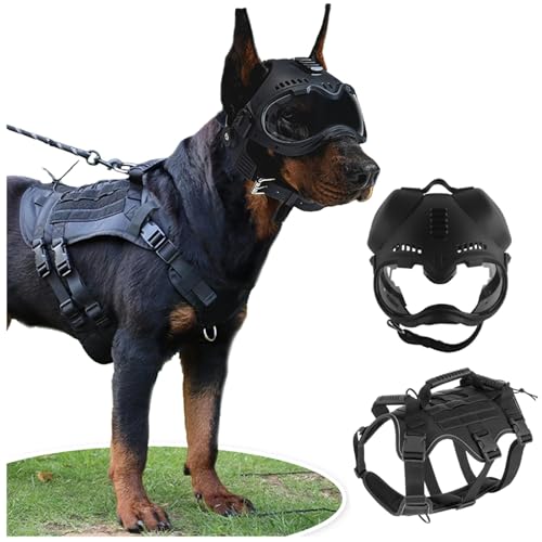 WLXW Taktisches Hundehelm-Westen-Set Mit Schutzbrille, Verstellbare Militärdienstgeschirre Mit Griff for Deutsche Schäferhunde Usw(Set-L) von WLXW