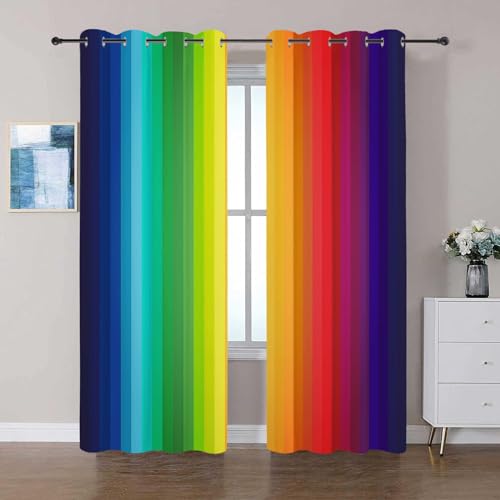 Blickdichte Gardinen - Verdunkelungsvorhang Ösenvorhang 3D Regenbogenfarben Polyester Geräuschreduzierung Vorhang - für Zimmer/Büro Schlafzimmer 2X 91.5 x 214 cm von WLXWYXZB