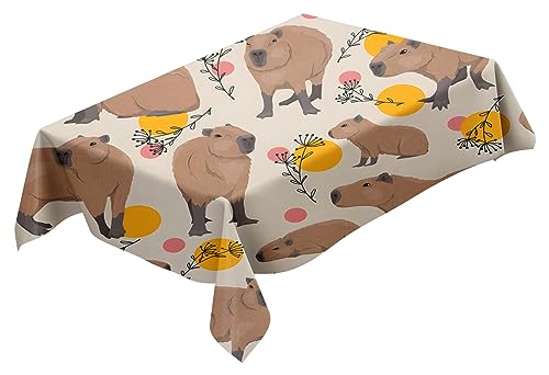 Tischdecke Rechteckige Cartoon-Tier Capybara Tischdecken Polyester Tischtuch waschbare Tischwäsche Pflegeleicht Schmutzabweisend Geeignet für Home Küche Dekoration Tischtuch 140x220cm von WLXWYXZB