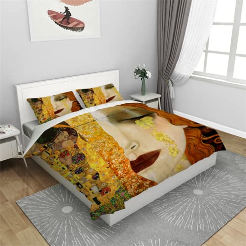 WLXWYXZB Bettbezug Klimt Kuss Bettwäsche 220x240 3D Effekt bettwäsche-Sets Mikrofaser Dekorativ Bettbezüge mit ReißVerschluss und 2 Kissenbezug 80x80cm von WLXWYXZB