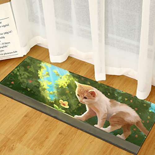 WLXWYXZB küchenteppich Katze 60x150cm waschbar rutschfest, Teppich küche mit Ölfest und Wasserdicht, Gummirücken Küchenmatte für Esszimmer, Küche, läufer Flur von WLXWYXZB