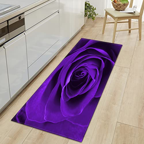 WLXWYXZB küchenteppich Lila Rose 50x140cm waschbar rutschfest, Teppich küche mit Ölfest und Wasserdicht, Gummirücken Küchenmatte für Esszimmer, Küche, läufer Flur von WLXWYXZB