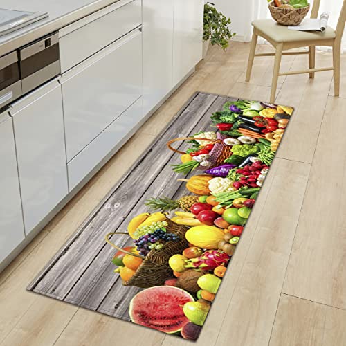 WLXWYXZB küchenteppich Obst und Gemüse 50x140cm waschbar rutschfest, Teppich küche mit Ölfest und Wasserdicht, Gummirücken Küchenmatte für Esszimmer, Küche, läufer Flur von WLXWYXZB