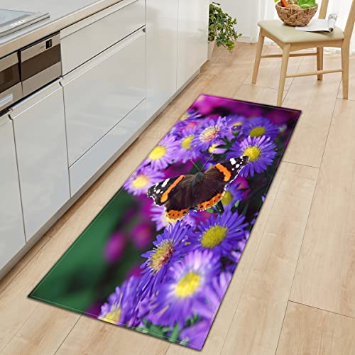 WLXWYXZB küchenteppich Orchideen und Schmetterlinge 50x140cm waschbar rutschfest, Teppich küche mit Ölfest und Wasserdicht, Gummirücken Küchenmatte für Esszimmer, Küche, läufer Flur von WLXWYXZB