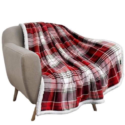 WLXY Rotes und schwarzes Kariertes Flanell-Wolldecke, warme und Dicke weiche Winter-flaumiger Plüsch-Sofa-Decke, Wendekomfortabler Wolldecke Sofa Einzelbett (Color : B, Size : 150X200cm) von LYX